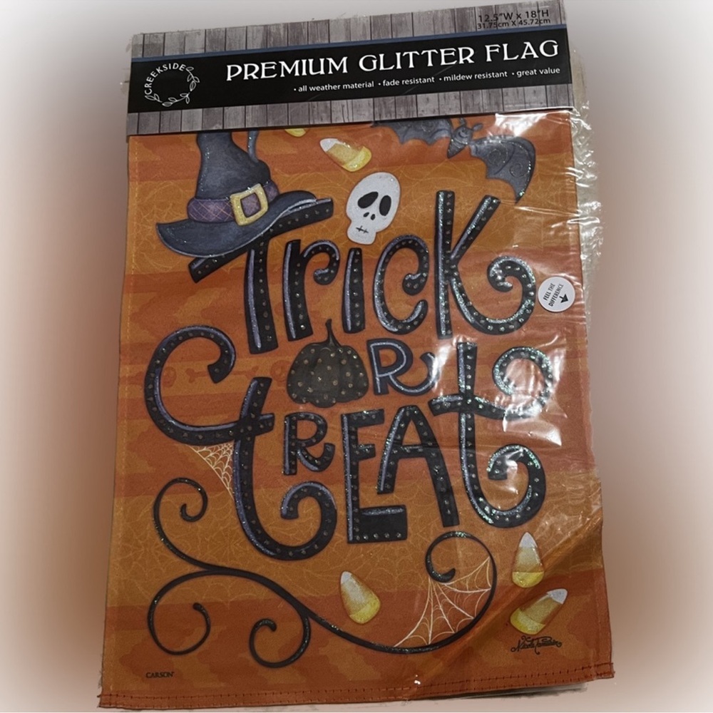 💥NWT Halloween Premium Glitter Flag Trick Or Treat Vertical Double Side Holiday